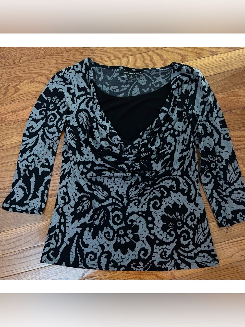 BRIGGS NEW YORK Black and Gray Cowl Neck Long Sleeve Dress